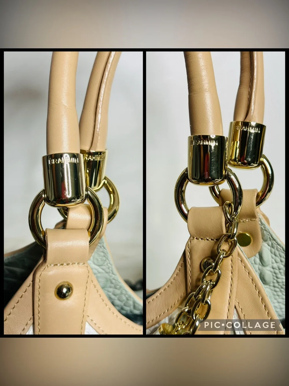 Brahmin Elisa Sea Glass Tri-Color Satchel/Shoulder Bag + Checkbook Wallet